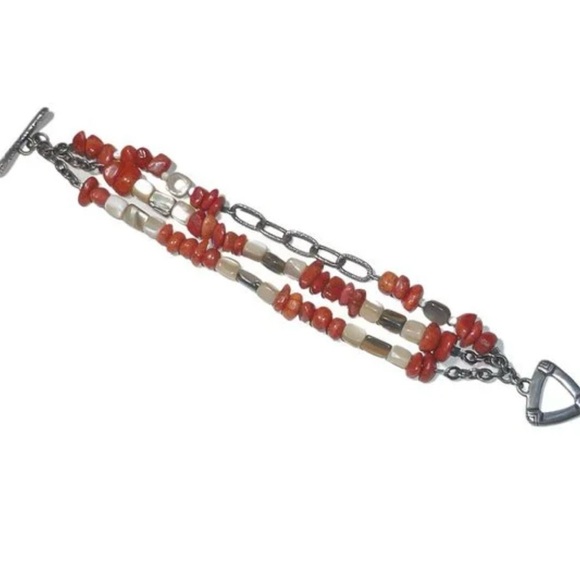 Silpada Red Coral and Abalone Multi Strand Bracelet SS Toggle Clasp RETIRED - Picture 4 of 4